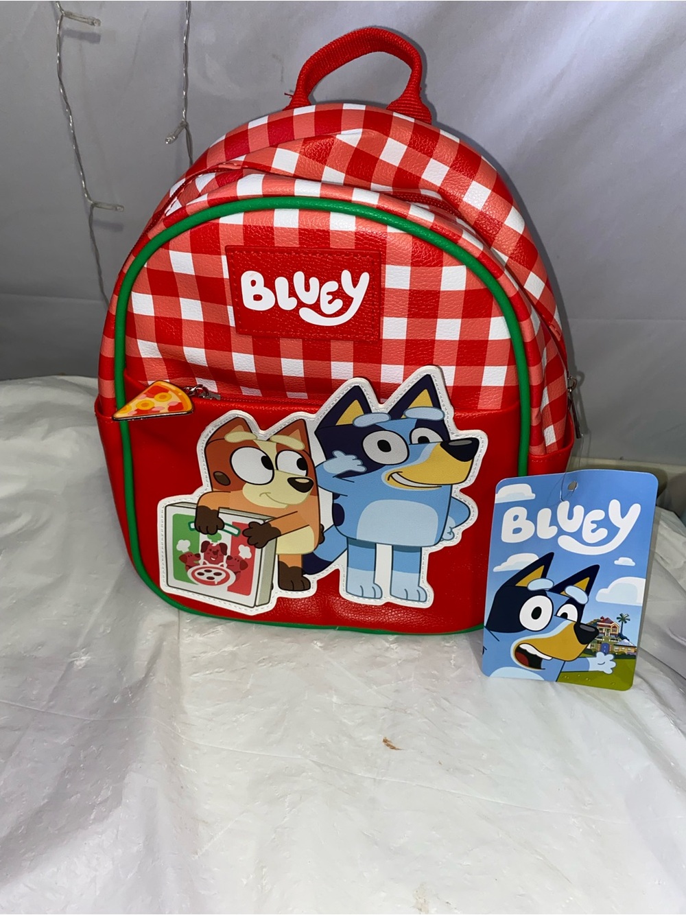 Lucy Red Checkered Kids Backpack with Bluey Character Art